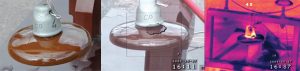 fig9-300x71 fig9-300x71 Fig.10: Examples of detection by multi-camera (UV/IR). Porcelain cap & pin insulator with crack near cap (left); UV detection (middle); IR detection (right). composite insulator Comparison of Methodologies to Detect Damaged Composite Insulators fig9 300x71