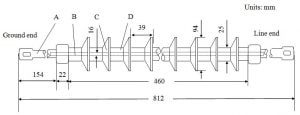 fig11-300x114 fig11-300x114 Fig. 1: Simplified geometry and dimensions of composite insulator to be modeled. A: metal end fitting; B: fiber glass rod; C: polymer material weather sheds; D: polymer material sheath Distribution Electric Field & Voltage Distribution Along Non-Ceramic Insulators fig11