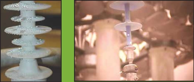 tpc1-fig8 tpc1-fig8 Fig. 8: Pre-test results on short insulators. (left) Insulator covered by water drops produced by hand spray according to IEC TS 62073. (right) Water drop corona observed by UV camera. composite insulator Optimal Dimensioning of Grading Rings for Composite Insulators tpc1 fig8