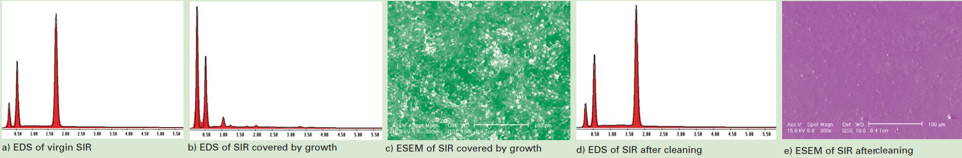 Screen-Shot-2016-11-11-at-15 Screen-Shot-2016-11-11-at-15 Fig. 7: ESEM/EDS of the base silicone rubber. It was possible to restore the surface of the silicone rubber by a gentle cleaning procedure applied. After cleaning, ESEM showed a smooth surface and EDX did not find traces of molecules originating from the biofilm. silicone rubber Effect of Biological Growths on Properties of Silicone Rubber Housings Screen Shot 2016 11 11 at 15