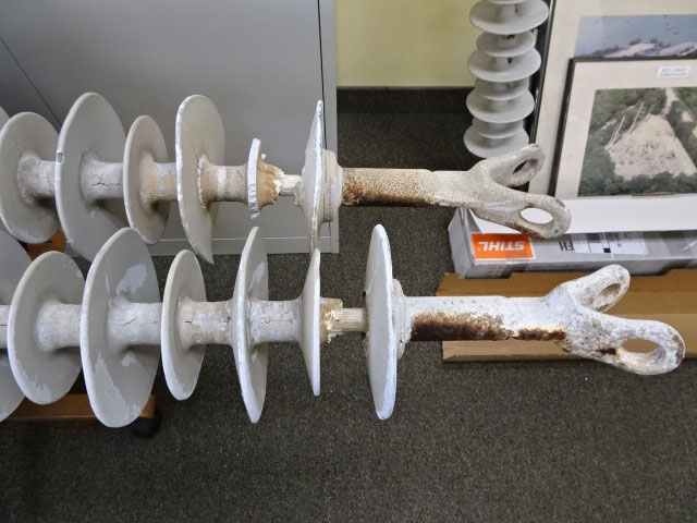 Close up of two insulators immediately taken out of service during survey.