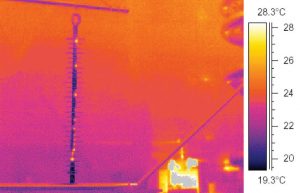 Thermal signature of partially defective composite insulator at line voltage after flashunder development. Condition monitoring