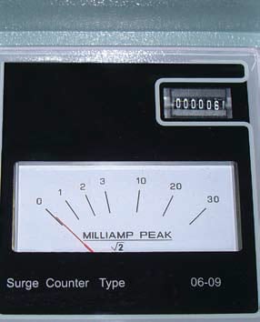Figure 2: Typical surge counter face with analog leakage meter and electro/mechanical counter.