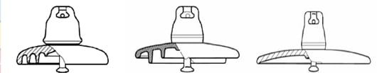 Fig. 10: Profiles for a) standard porcelain,B)tandard glass and c) aerodynamic specimen insulators.