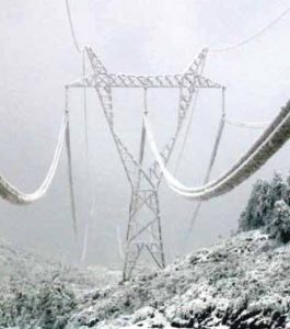 Example of snow adhesion to conductors in China