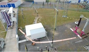 Example of lightning impulse test on cable loop using mobile impulse generator.