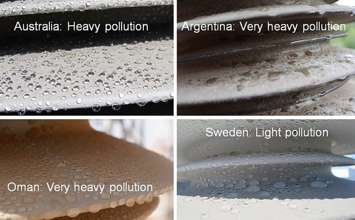 Fig. 9: Illustration of hydrophobicity measurements on insulators installed in different environments.