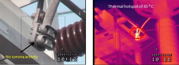 Corona recording.Infrared recording of same object.
