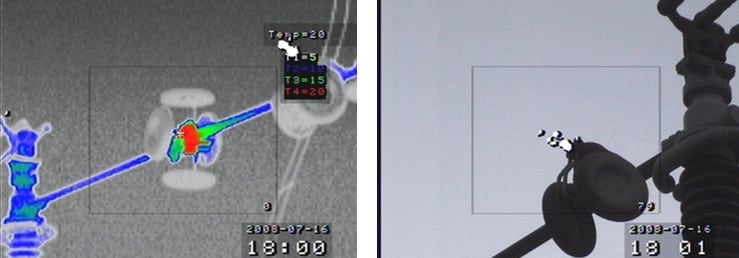 Link with hot spot (middle) at contact surfaces and corona at disks (left hand).