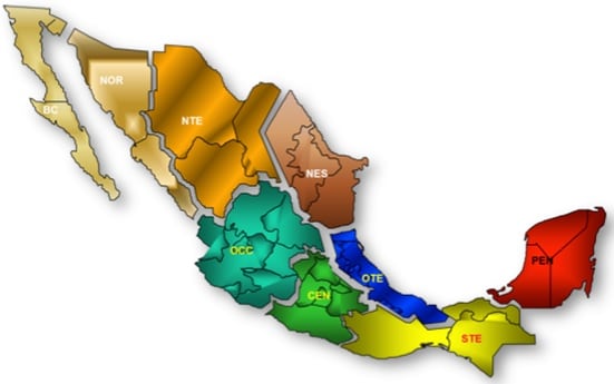 Fig. 1: Transmission areas in Mexico.