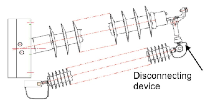 installation where arrester is installed parallel to line insulator as part of insulator assembly.