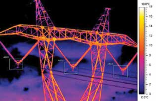 Acr15681984205584-3200041 Acr15681984205584-3200041 Comparison of identical parts under similar operating conditions gives hint of faults. Load on all three conductors in this thermographic image was similar but temperature in one measuring area was 6 K higher than on other two. overhead lines Practical Issues for Effective Aerial Patrols of Overhead Lines Acr15681984205584 3200041