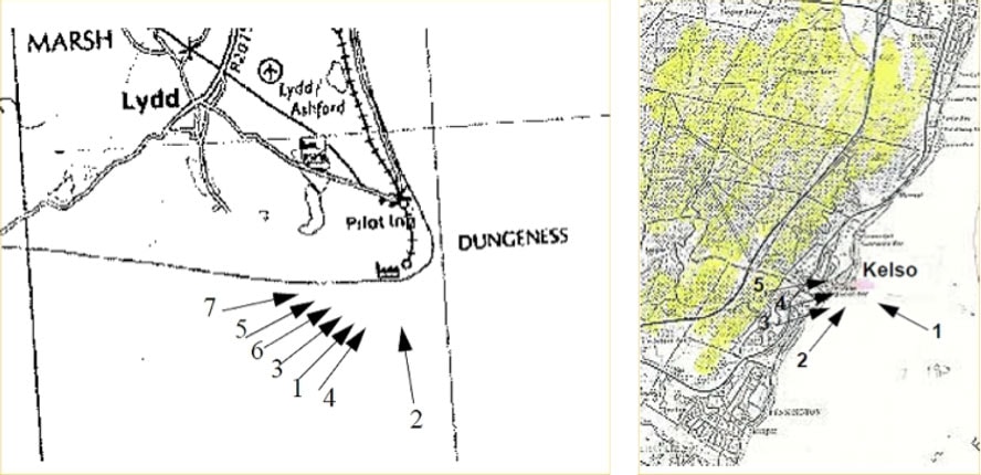 Examples of application of the MVA method: top – most dangerous wind at Dungeness test station in UK; bottom – the same for Kelso test station in South Africa.