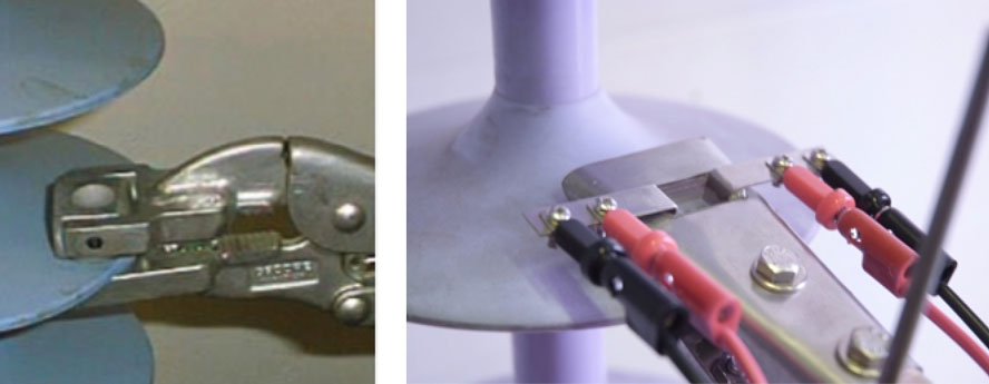 Example of measurement cells used for hydrophobicity transfer measurements: left – used by ESKOM; right – used at STRI.
