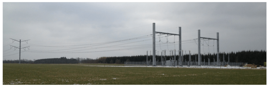 Transition between overhead line and underground cable.