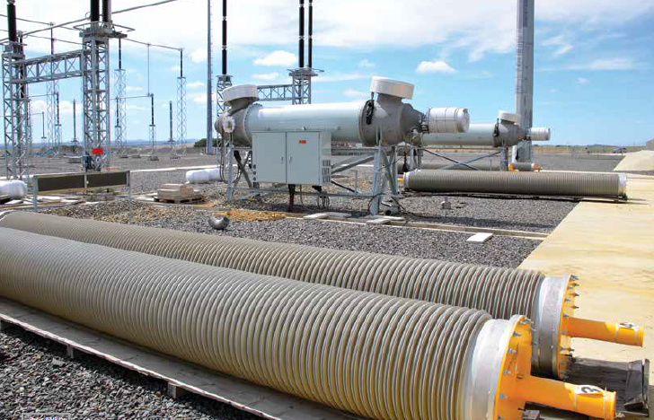 Composite-housed bushings for 750 kV breaker.