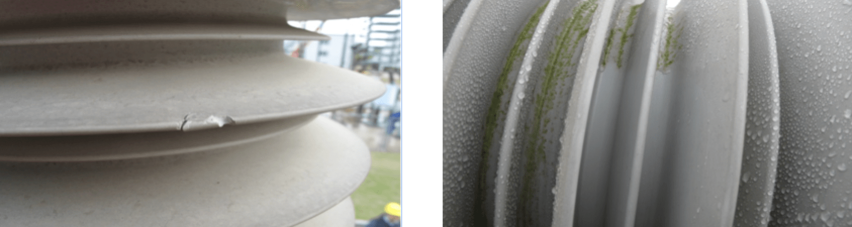 Example of minor surface changes (left: mechanically-induced damage, right: biological growth).