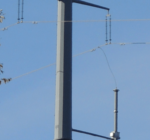 Fig. 19: Installation of bottom-phase arrester supported from below in Alberta, Canada.