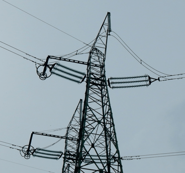Tension towers with line arresters.
