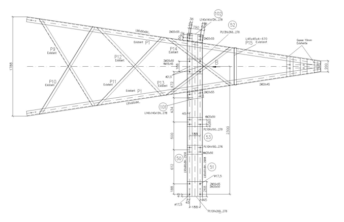 Side phases of additional cross-arm for suspension tower.
