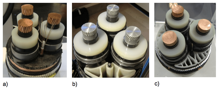 Typical three core AC submarine cable solutions.