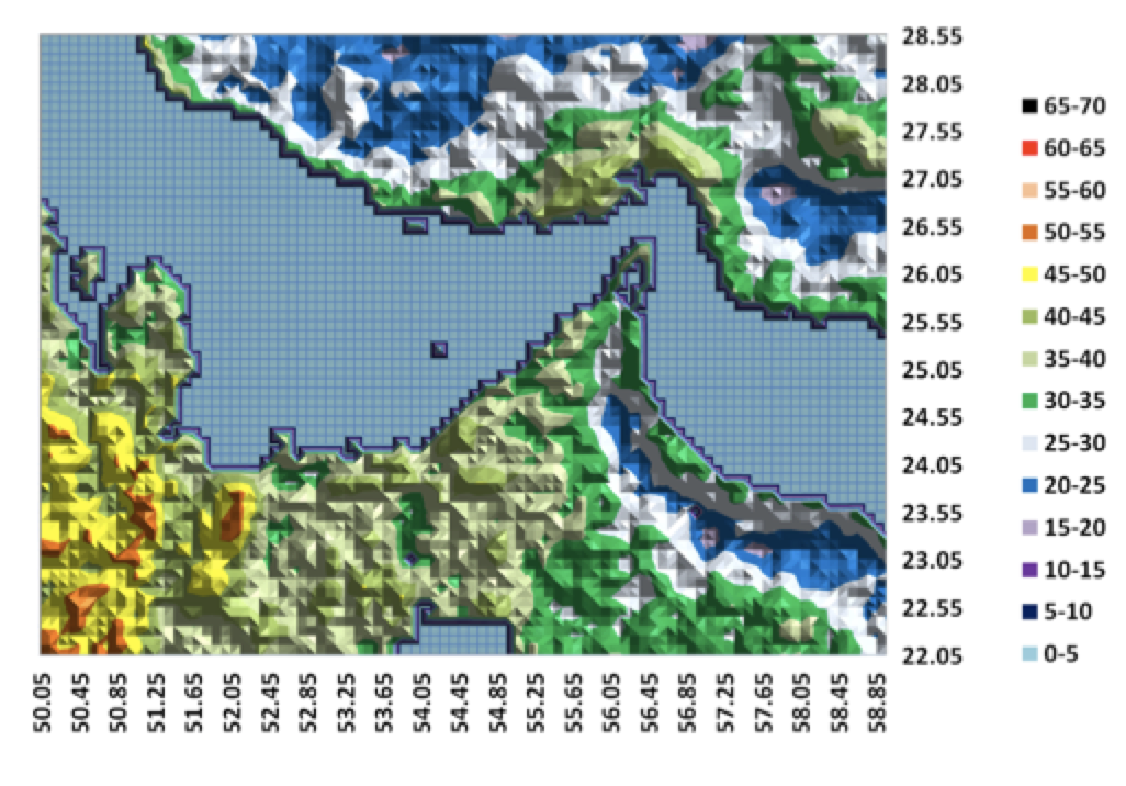 Screen-Shot-2016-06-02-at-4 Screen-Shot-2016-06-02-at-4 Fig. 17: PM2.5 , μg/m3 corrected to 50% RH, 2001 to 2006 average, UAE2 study area, Dalhousie data. selecting insulators using satellite measurements of air pollution Selecting Insulators Using Satellite Measurements of Air Pollution Screen Shot 2016 06 02 at 4