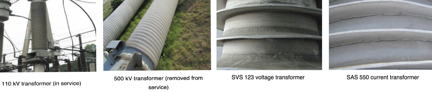 Fig. 1: Examples of damage seen on composite insulators made with LSR.