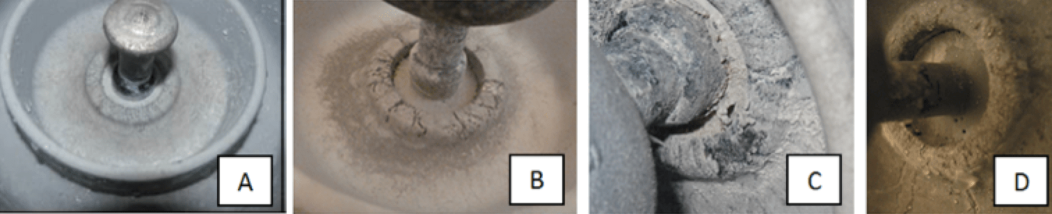 Screen-Shot-2016-07-28-at-13 Screen-Shot-2016-07-28-at-13 Fig. 2: Samples after 2000h ageing test. A: polymer 1 ATH type a – B: polymer 2 ATH type b – C: polymer 2 ATH type c – D: polymer 2 quartz filler toughened glass insulators Silicone Coatings on Toughened Glass Insulators Screen Shot 2016 07 28 at 13