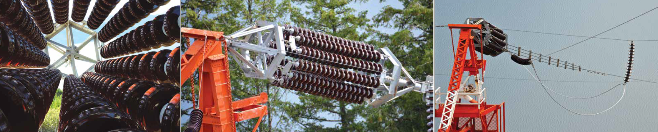 Each of 6 dead-end insulator assemblies carries 216 porcelain bells – a total of 1296 for lake crossing span.