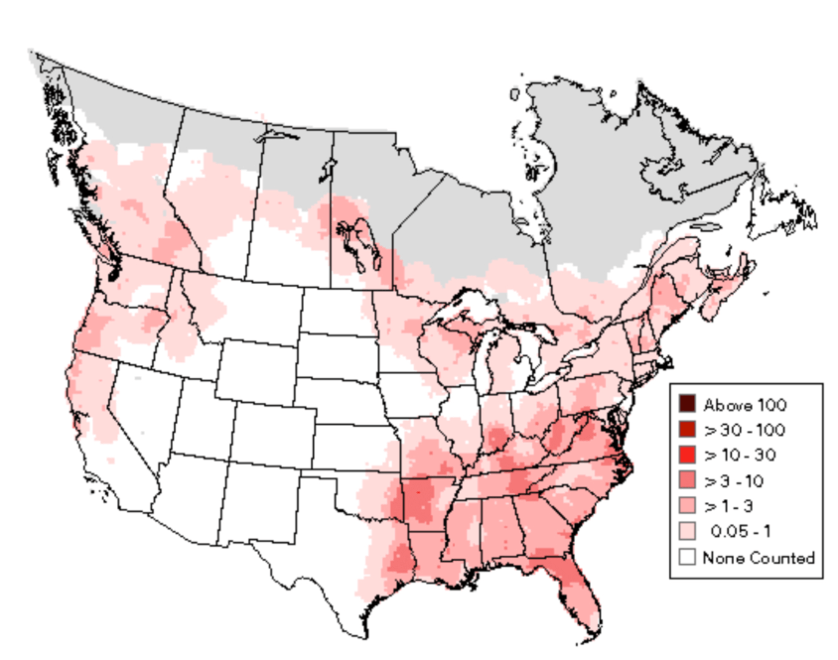 Geographic-concentration-of-pileated-woodpeckers-across-North-America-shows-problem-to-lines-is-widespread-across-Canada-and-U Geographic-concentration-of-pileated-woodpeckers-across-North-America-shows-problem-to-lines-is-widespread-across-Canada-and-U Geographic concentration of pileated woodpeckers across North America shows problem to lines is widespread across Canada and U.S. bird Managing Bird Damage to Utility Structures Geographic concentration of pileated woodpeckers across North America shows problem to lines is widespread across Canada and U