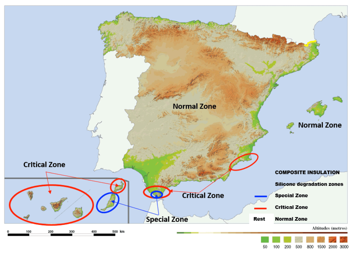 Fig. 3. Map of areas with degradation of composite insulation.