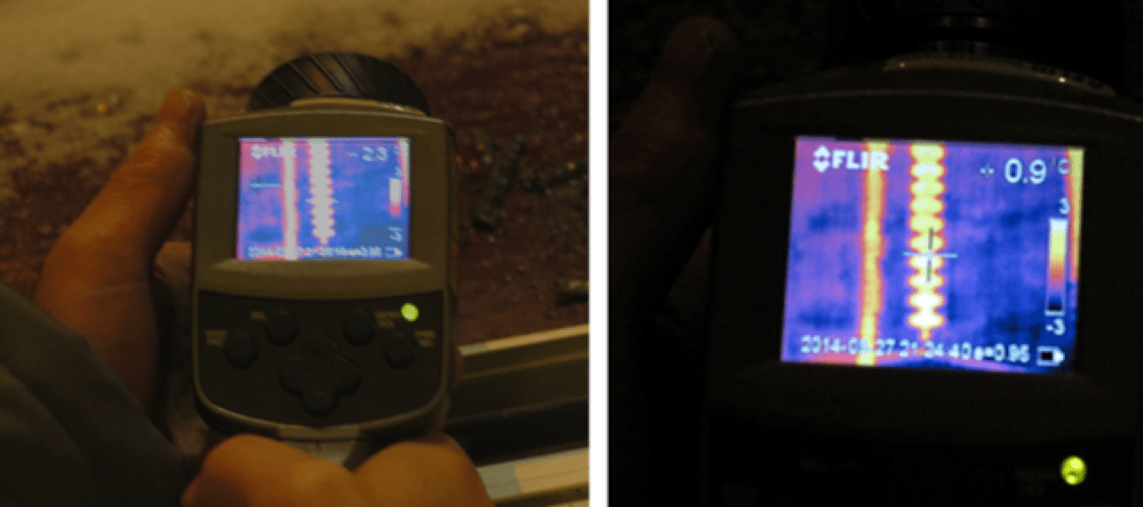 Examples-of-measuring-devices Examples-of-measuring-devices Fig. 11: Examples of measuring devices. Top – thermocouples used for measurements inside climate chamber: left: sensor protected by oil in special bottle; middle: thermocouple attached to thin copper plate; right: example of temperature monitoring during test. Bottom: IR camera for remote measurement of ice temperature. hvdc insulator Full-Scale Testing of HVDC Insulators for High Salt/High Icing Environment Examples of measuring devices