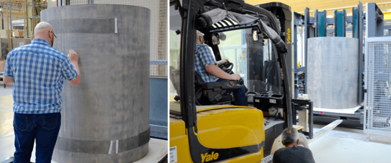 Extruded pugs are removed and heated electrically to accelerate drying. CLICK TO ENLARGE