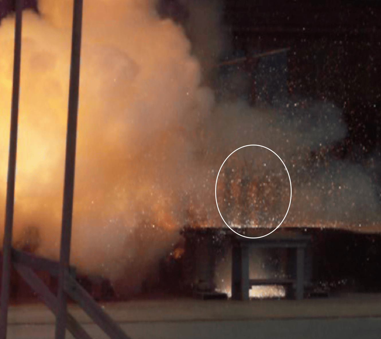 Testing four 70 kV MCOV polymer-housed arresters side by side at 40kA. The arc rapidly exited the arrester and found a home elsewhere in the lab circuit. (Fault Current Withstand Capability)