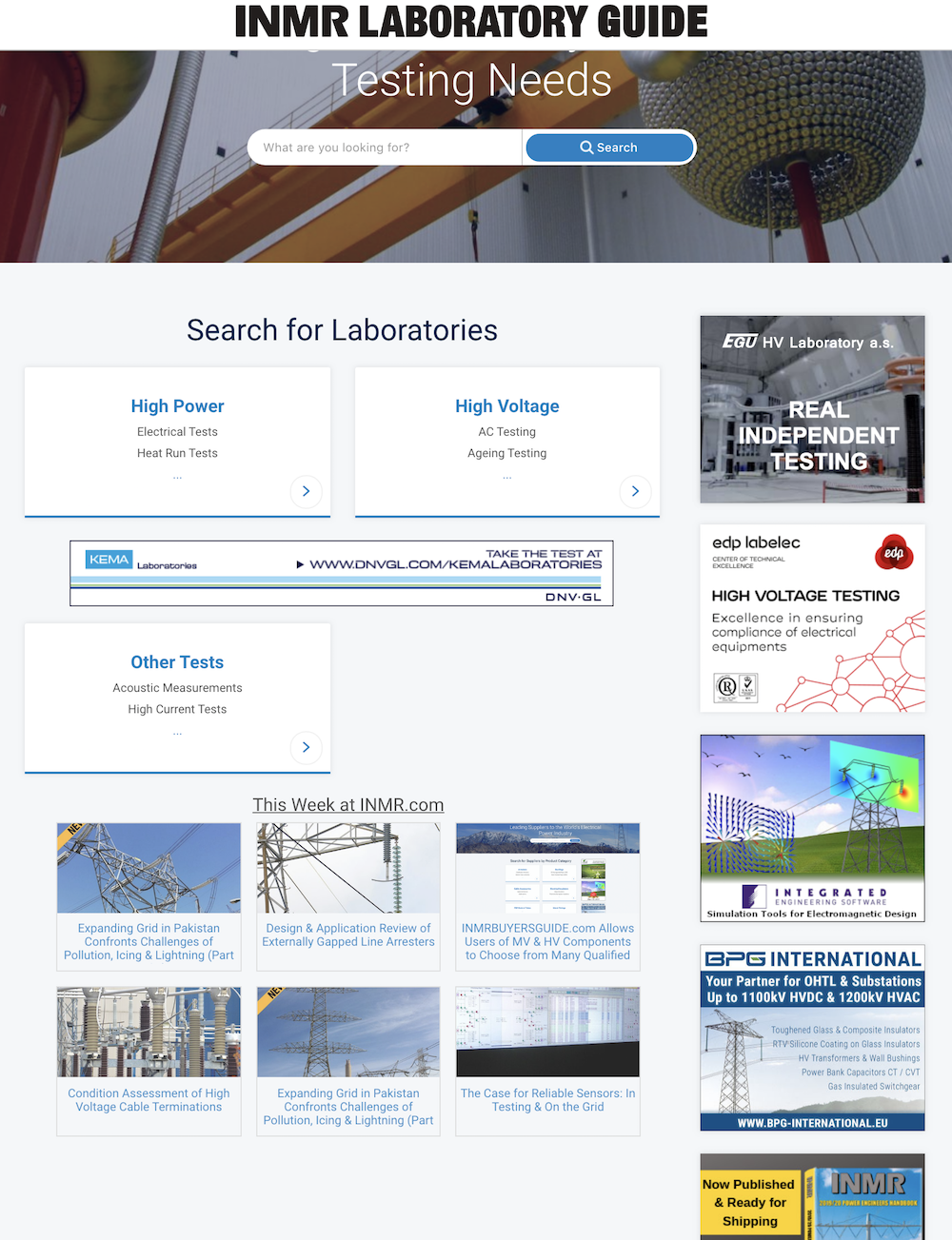 www www www.inmrlaboratoryguide.com Helps Manufacturers & Users of Equipment Select Qualified HV & HP Test Laboratories www