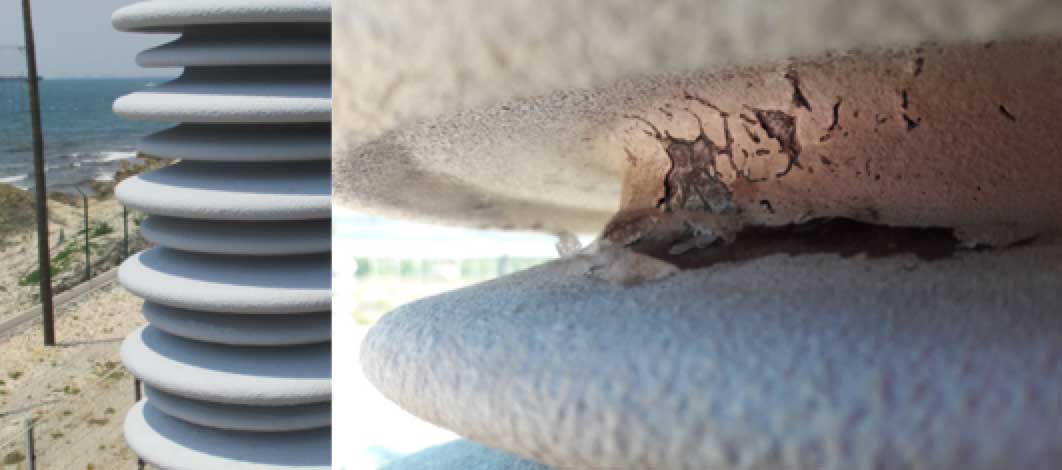 Insulation-column-treated-on-site-with-RTV-silicone-coating Insulation-column-treated-on-site-with-RTV-silicone-coating Operating a Test Station in a High Pollution Environment Insulation column treated on site with RTV silicone coating